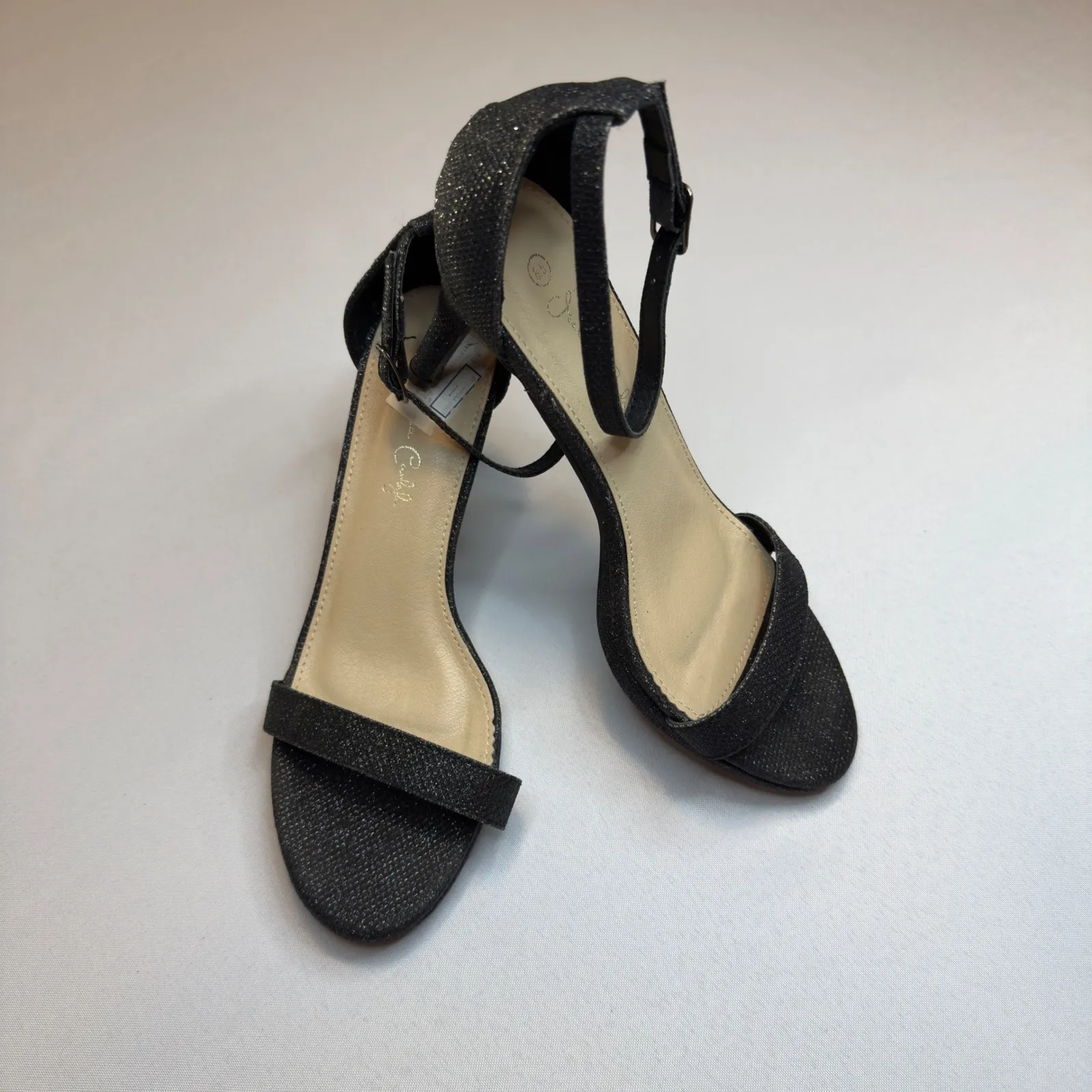 Jessica Carlyle Black Glitter Sparkle Ankle Strap Heels Women's Trendy Size 8.5 - Image 3