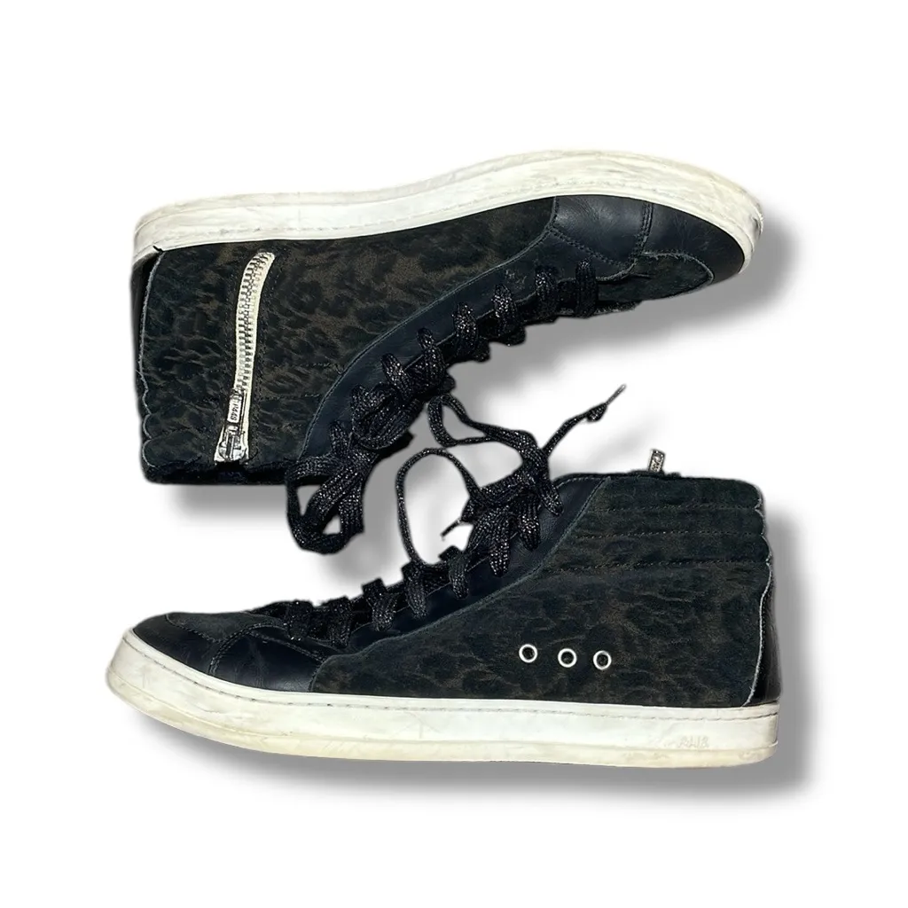 P448 Skate Boster‎ Black Leopard Print Suede FurLined High Top Sneakers 39 - Image 5