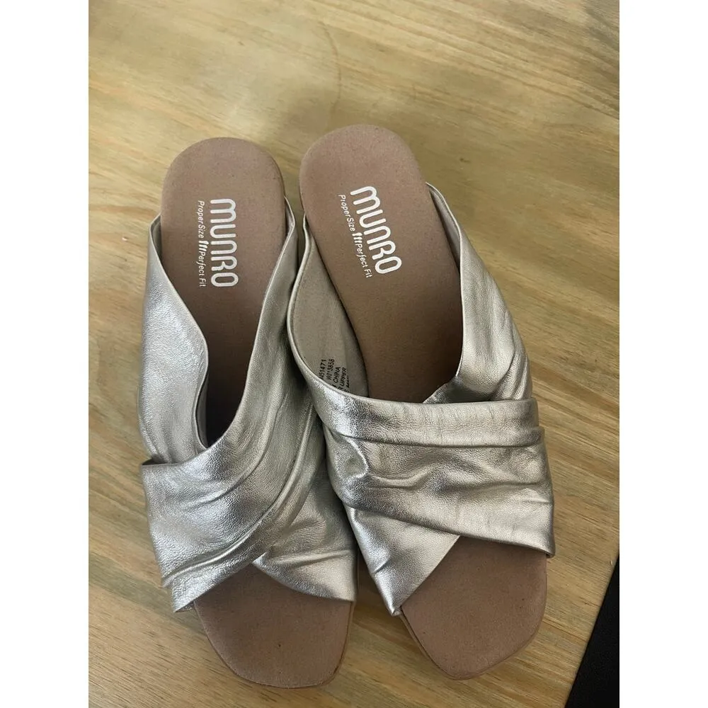 Munro Lee Silver Metallic Slide Block Heel Sandal Slip On Comfort Womens 6 - Image 7