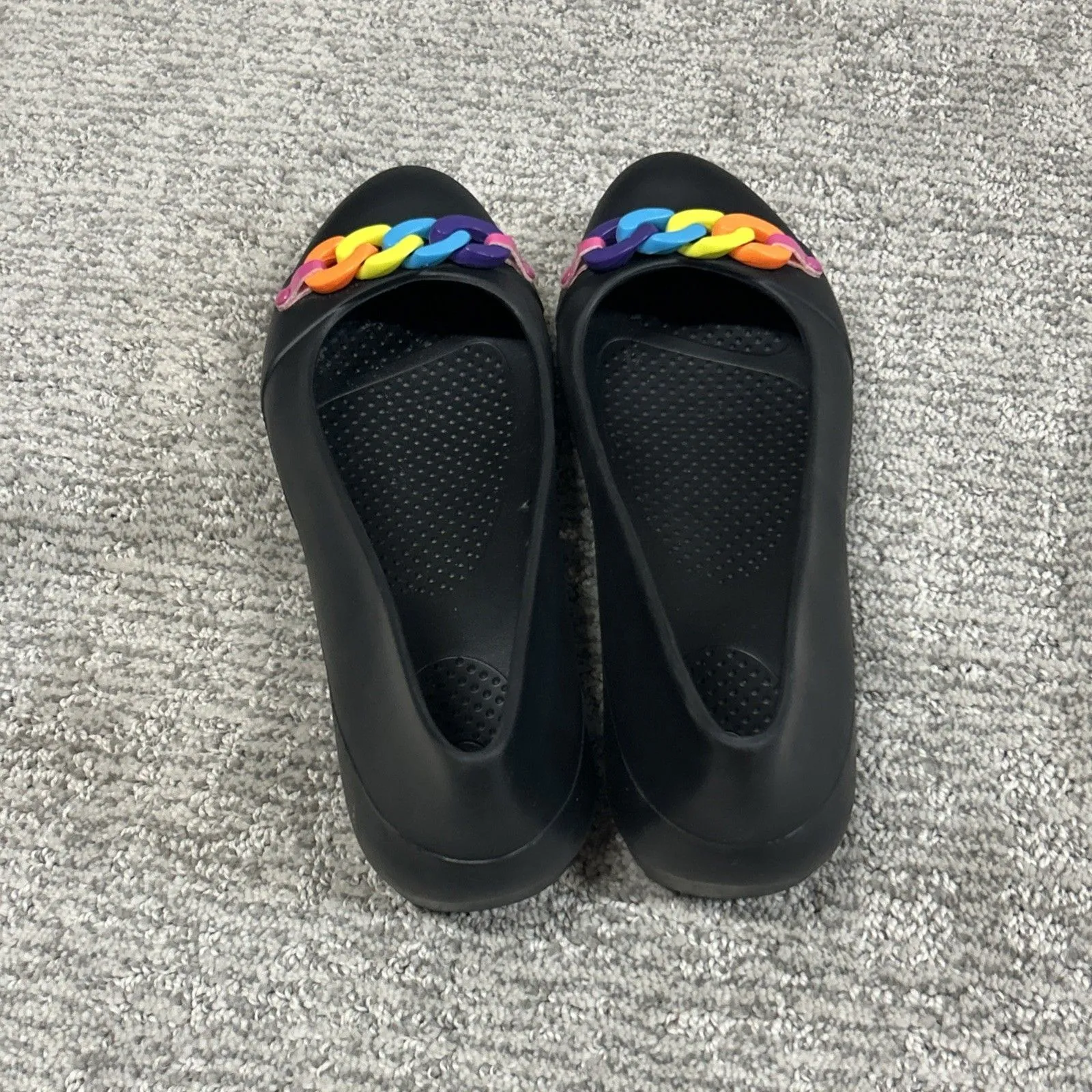 Crocs Gianna Chain Link Ballet Flats Womens 7 Slip On Shoes Black Rubber - Image 4