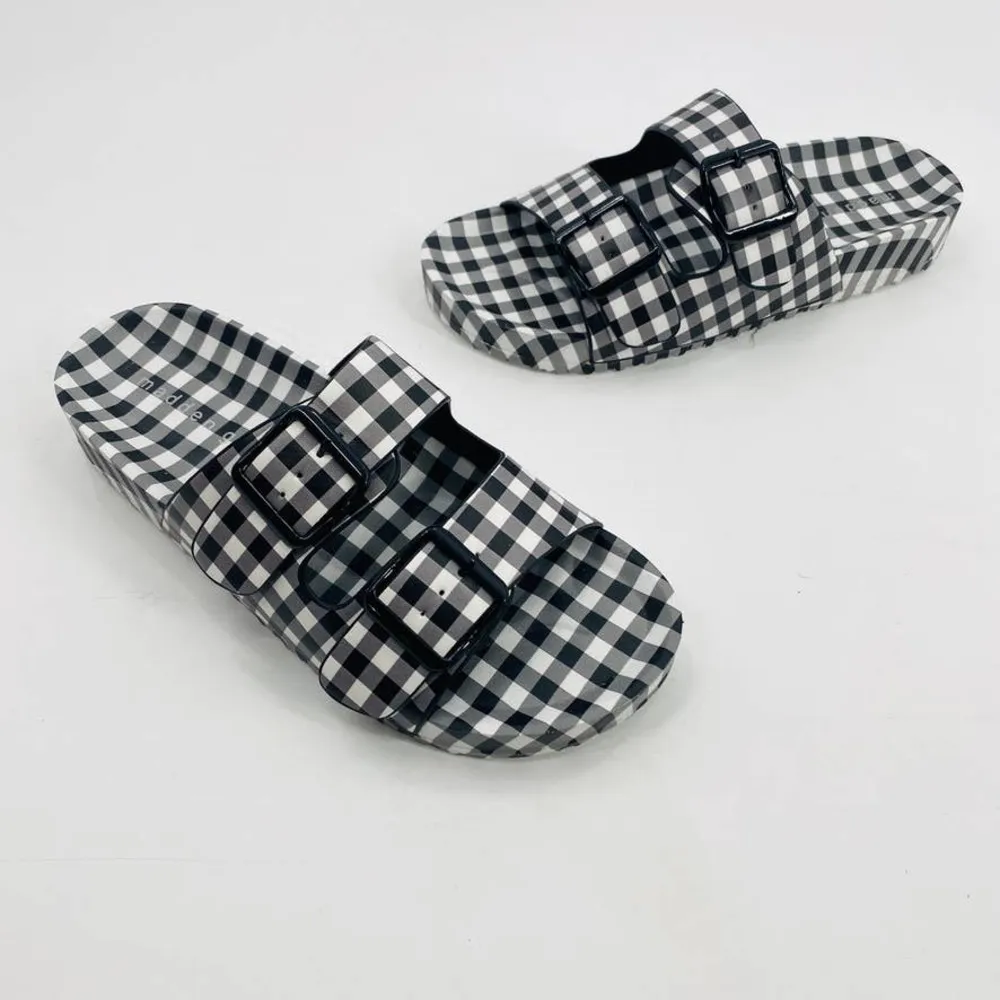 Madden Girl Teddy Black White Gingham Check Buckle Strap Footbed Sandals Size 6 - Image 2