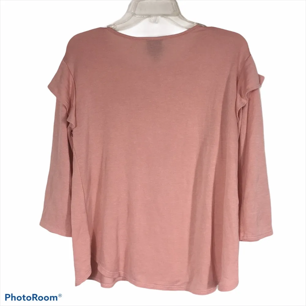 BOBEAU Peach Flutter Ruffle Long Sleeve Shirt-M - Image 4