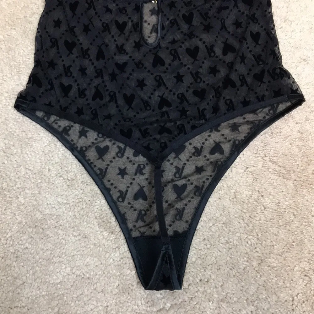Victoria’s Secret Women’s Sheer VS Heart Patterned Halter Teddy Thong Lingerie - Image 8