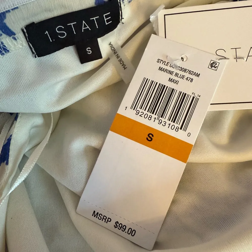 1.State Women's Printed Halter Open-Back Maxi Dress Marine Blue Sz S NWT - Image 7