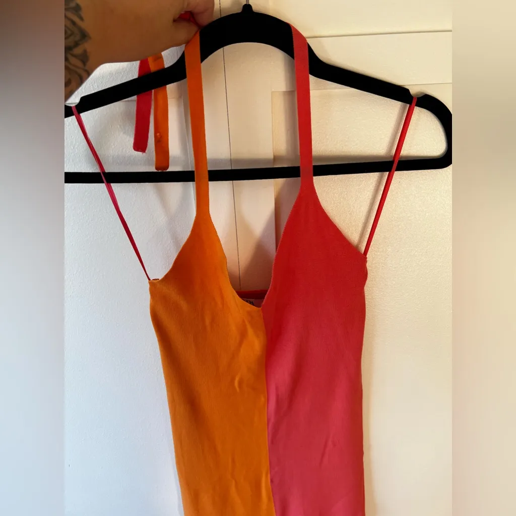 Zara Colorblock Midi Orange & Pink Halter‎ Dress Size Small - Image 11