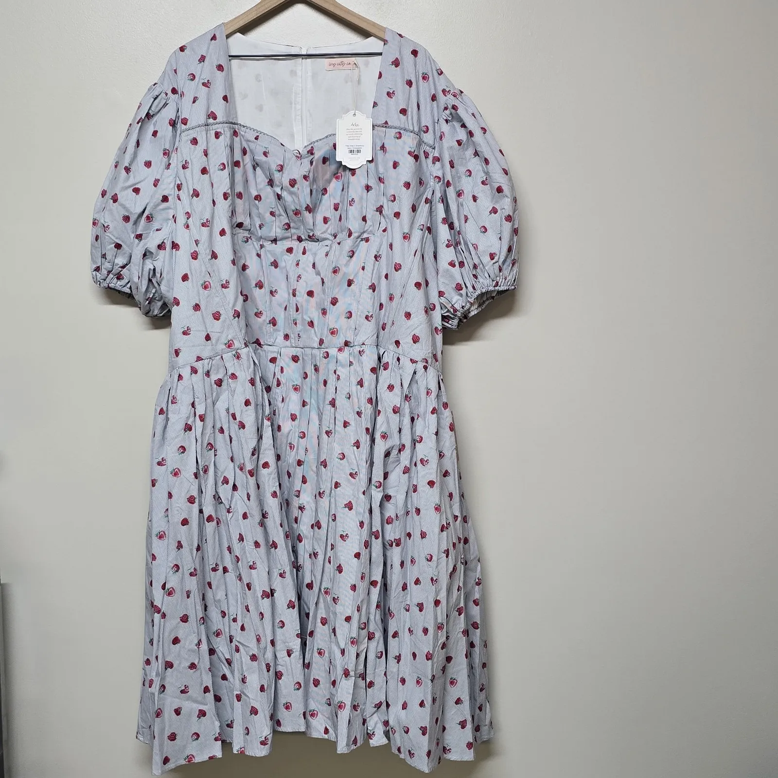 Ivy City Co Womens Thea Blue And Red Strawberry Print Dress‎ Sz 34W - Image 2