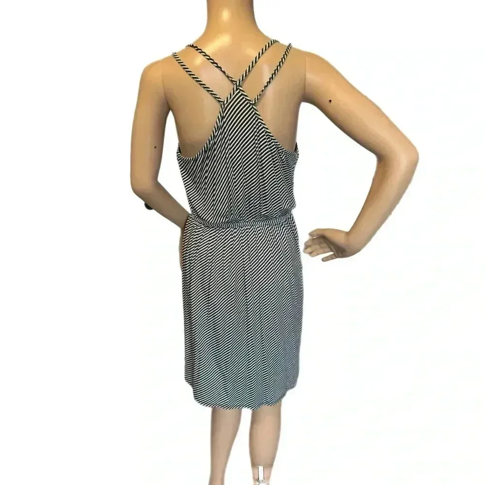 Ann Taylor LOFT Size Small Navy Gray Stripe Sleeveless Dress Strappy Summer - Image 5