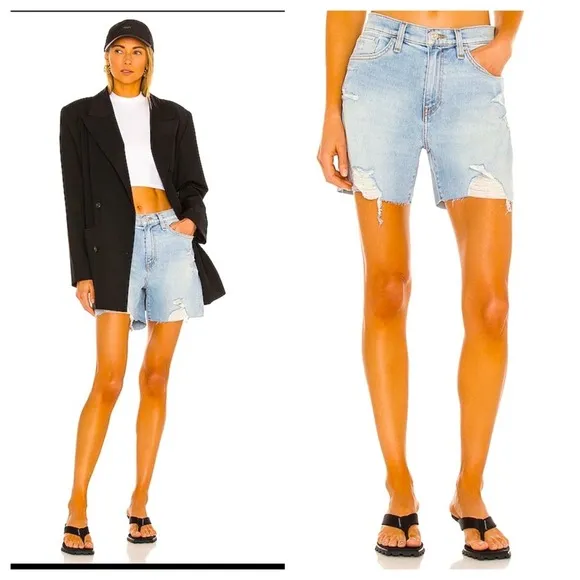 Hudson Jean Shorts NWT Revolve Devon High Rise Distressed Loose Fit Cutoff 32 - Image 2