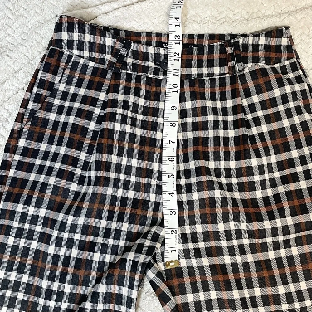 Nasty Gal Women's High Waisted Brown Black Plaid Pleated Pants size 6 - Image 6