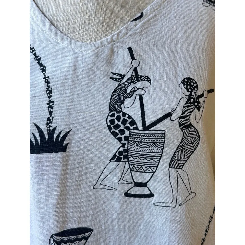 By Marc Ware Linen Tribal Print Top Large Lagenlook Boho - Image 6