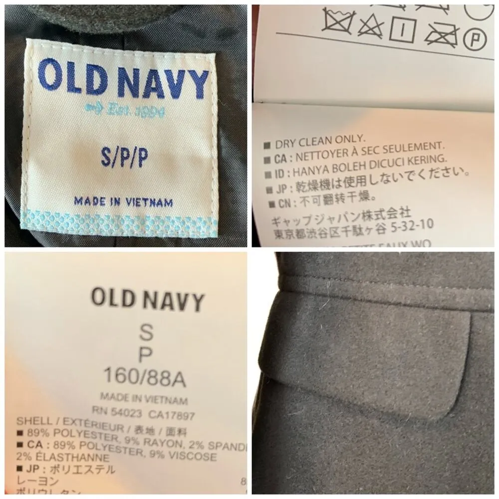 Old Navy Black High Neck Peplum Pea Coat Winter Jacket Women's Size Small - Image 15