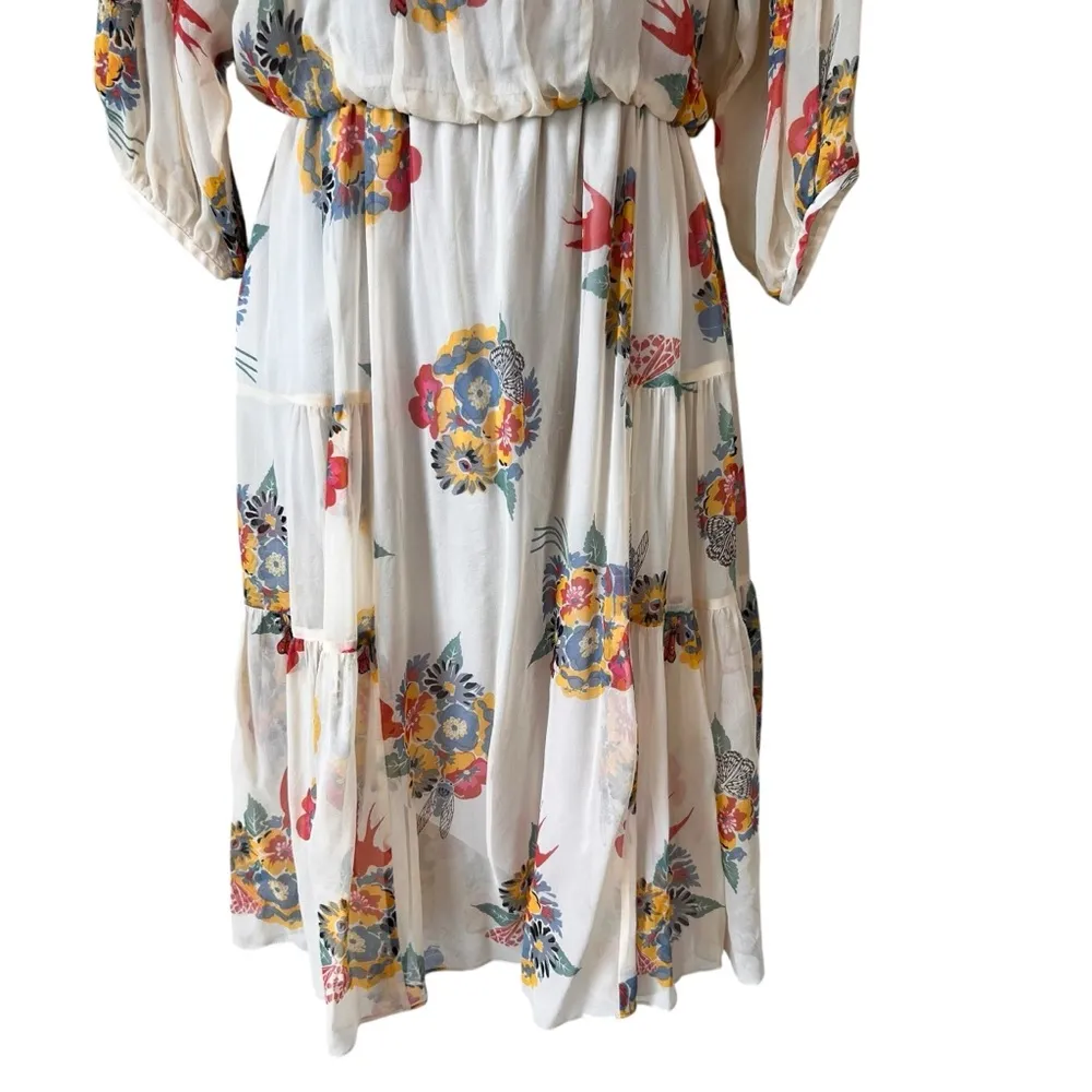 TIBI New York 100% Silk Lined Floral Bird Beetle Butterfly Cicada Midi Dress - Image 3