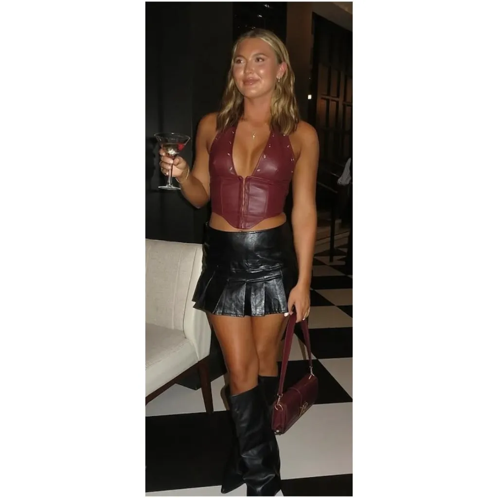 PRINCESS POLLY Palladia Pu Jordy Corset in Burgundy Size US 8 - Image 4