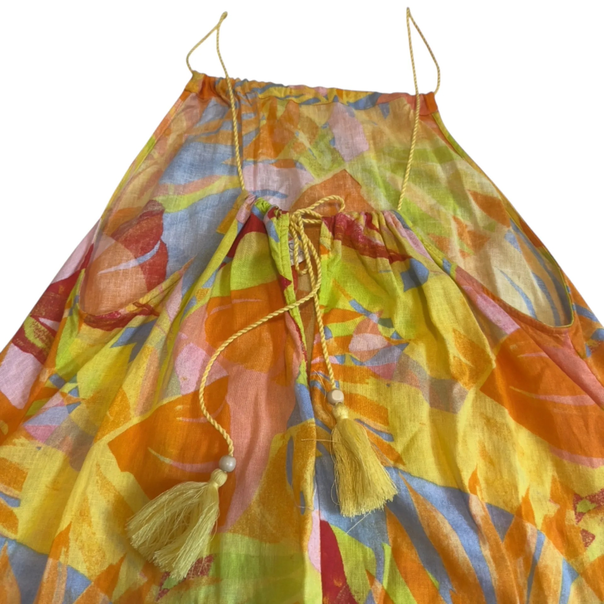 C&C California Tropical Bright Print Halter Maxi Sun Dress Linen‎ Blend S Orange - Image 5