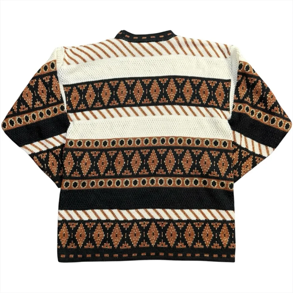 Vintage 80s Trimmings Southwest Geometric Knit Sweater Women’s Sz M USA Metallic Black Size M - Image 2