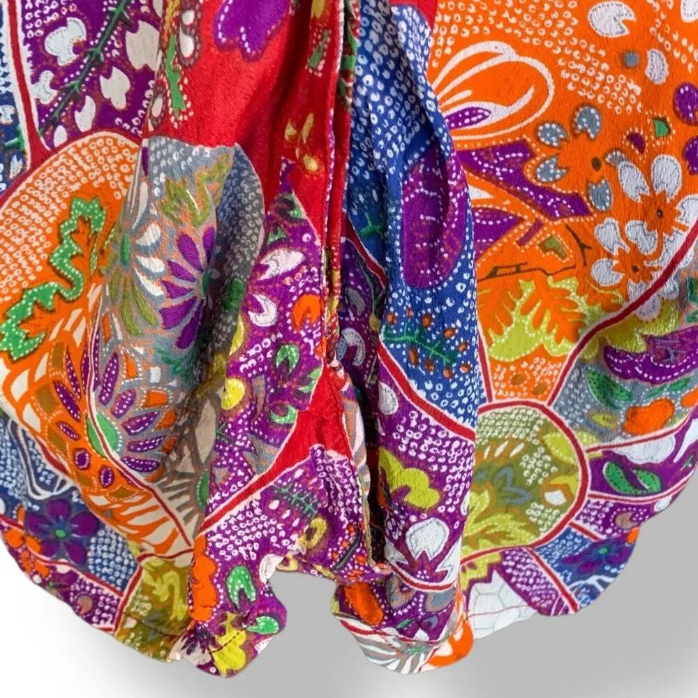 Vintage 90s Le Mieux Shirt Dress Psychedelic Red Floral Print Long Sleeve 10 - Image 6