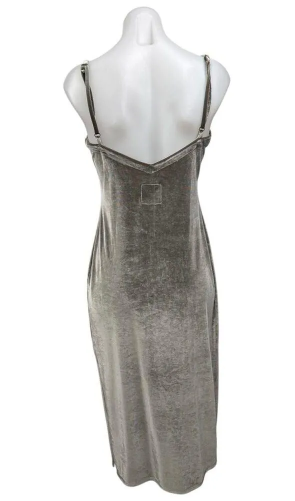 Chaser Gray Velvet Velour Sleeveless Cami Camisole Midi Bodycon Tank Dress Sz M - Image 3