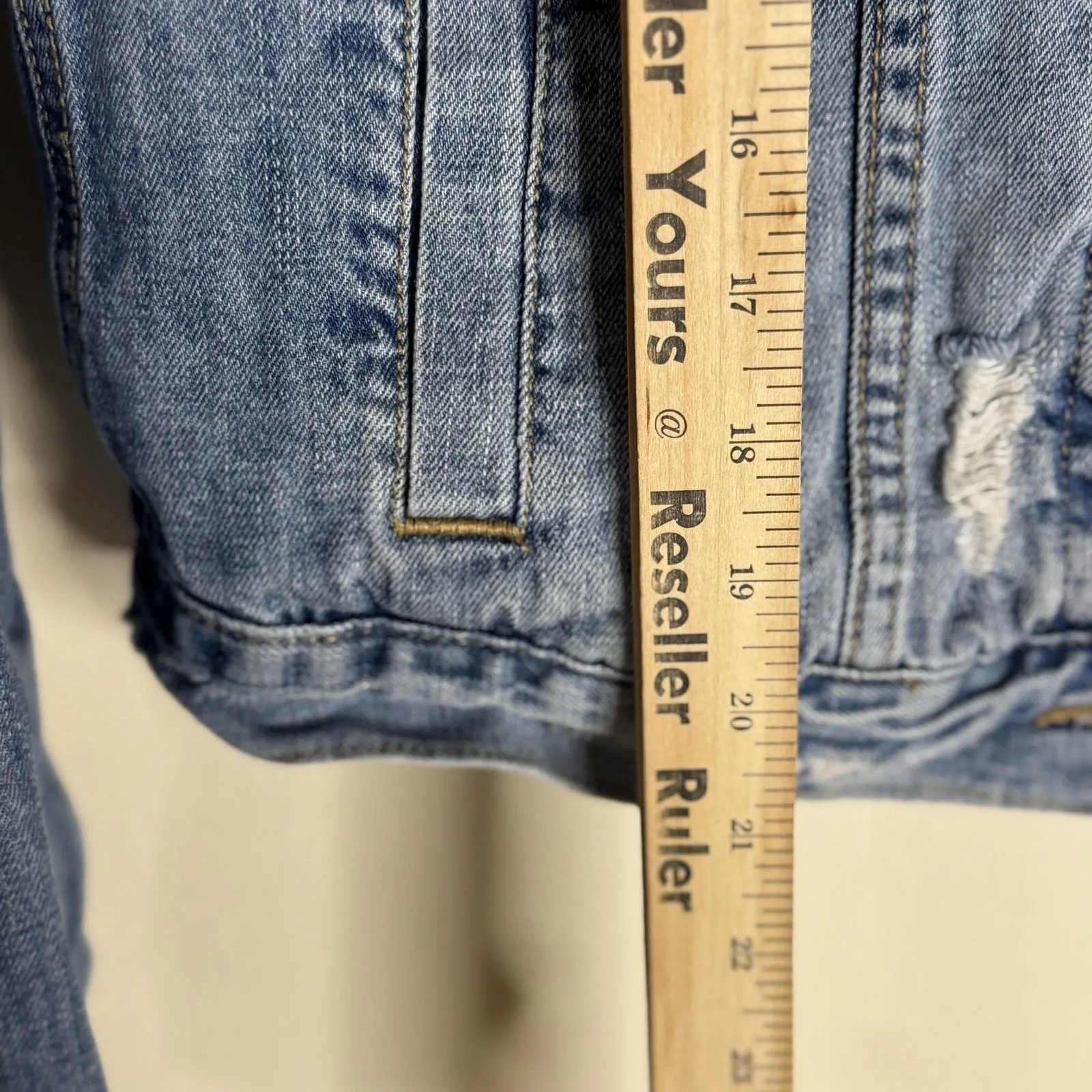 Abercrombie & Fitch Jacket Womens Small Blue Denim Distressed Jean Trucker Coat - Image 9