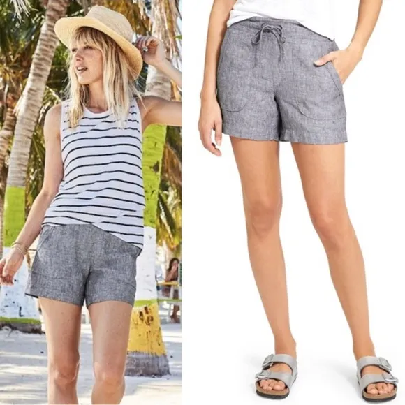 Athleta  • Heathered Linen Shorts drawstring pull on Flint Grey - Image 2