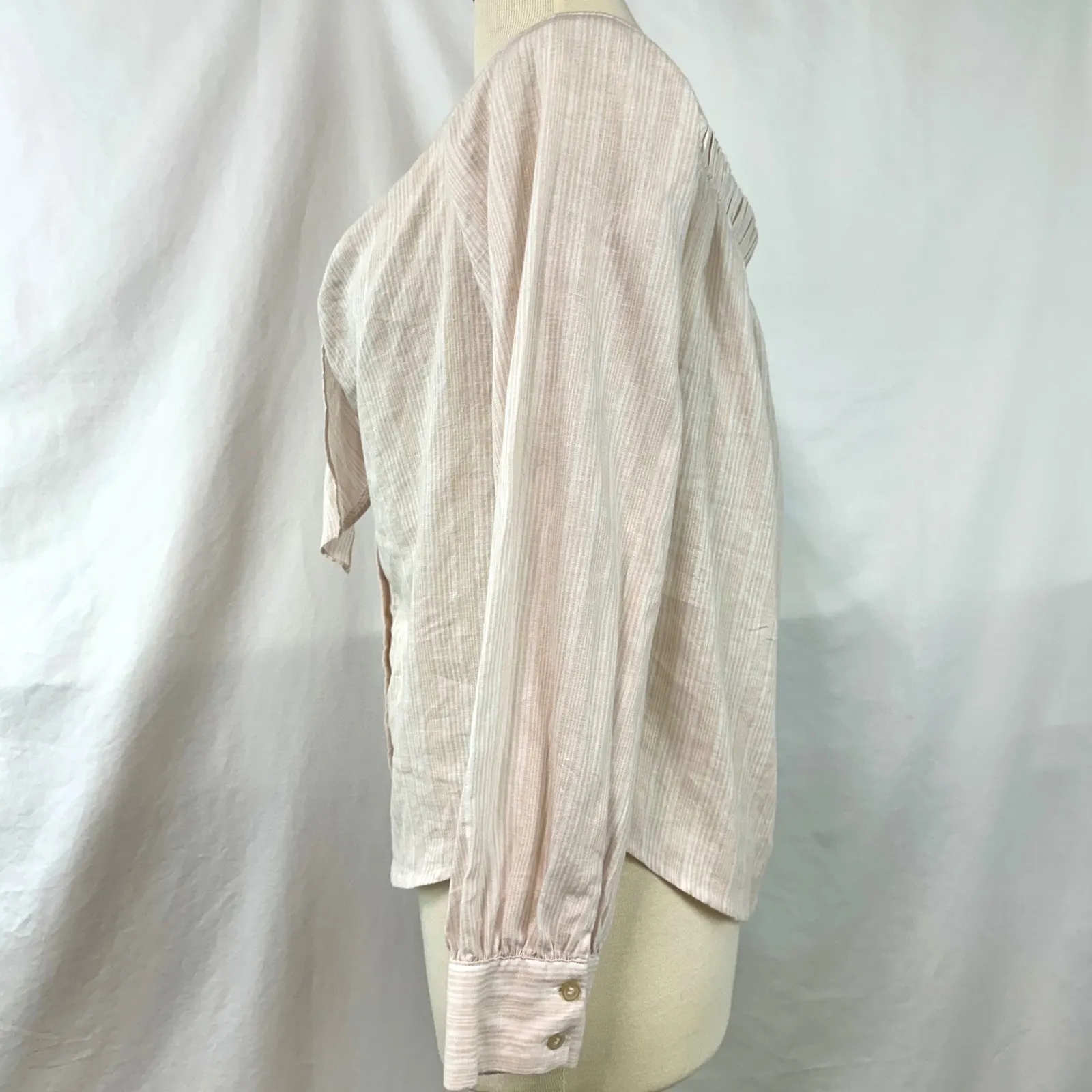 FREE PEOPLE NEW Hello There Beautiful Linen Cotton Striped Bow Blouse Women's S - Image 3