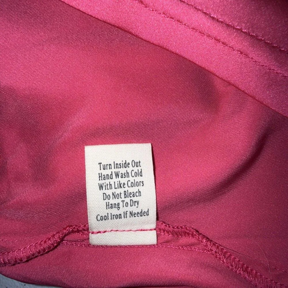 Flower & Feather Pink Silky Designer Preppy Shine Glam Bow Tie Blouse Top Small - Image 9