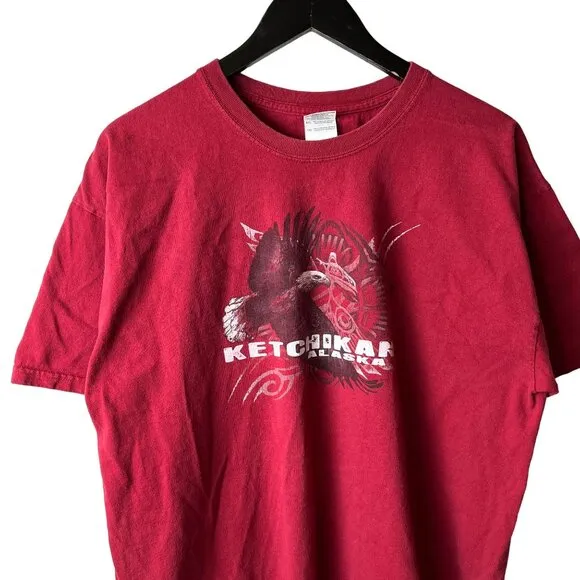 Ketchikan Alaska T Shirt Vintage Y2K Red XL Extra Large Hawk Eagle Graphic Tee - Image 2