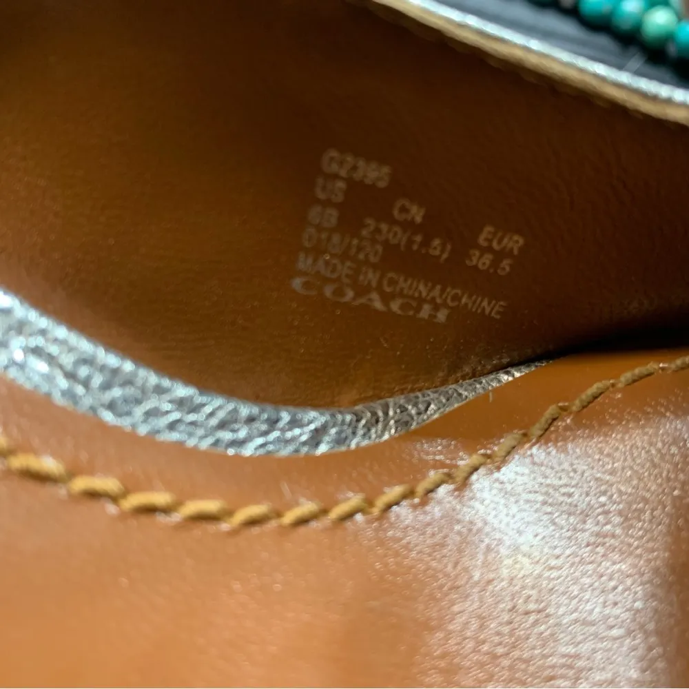 Coach Heeled Jade Loafer Silver Crackled Leather  Square Toe Size 6 - Image 5