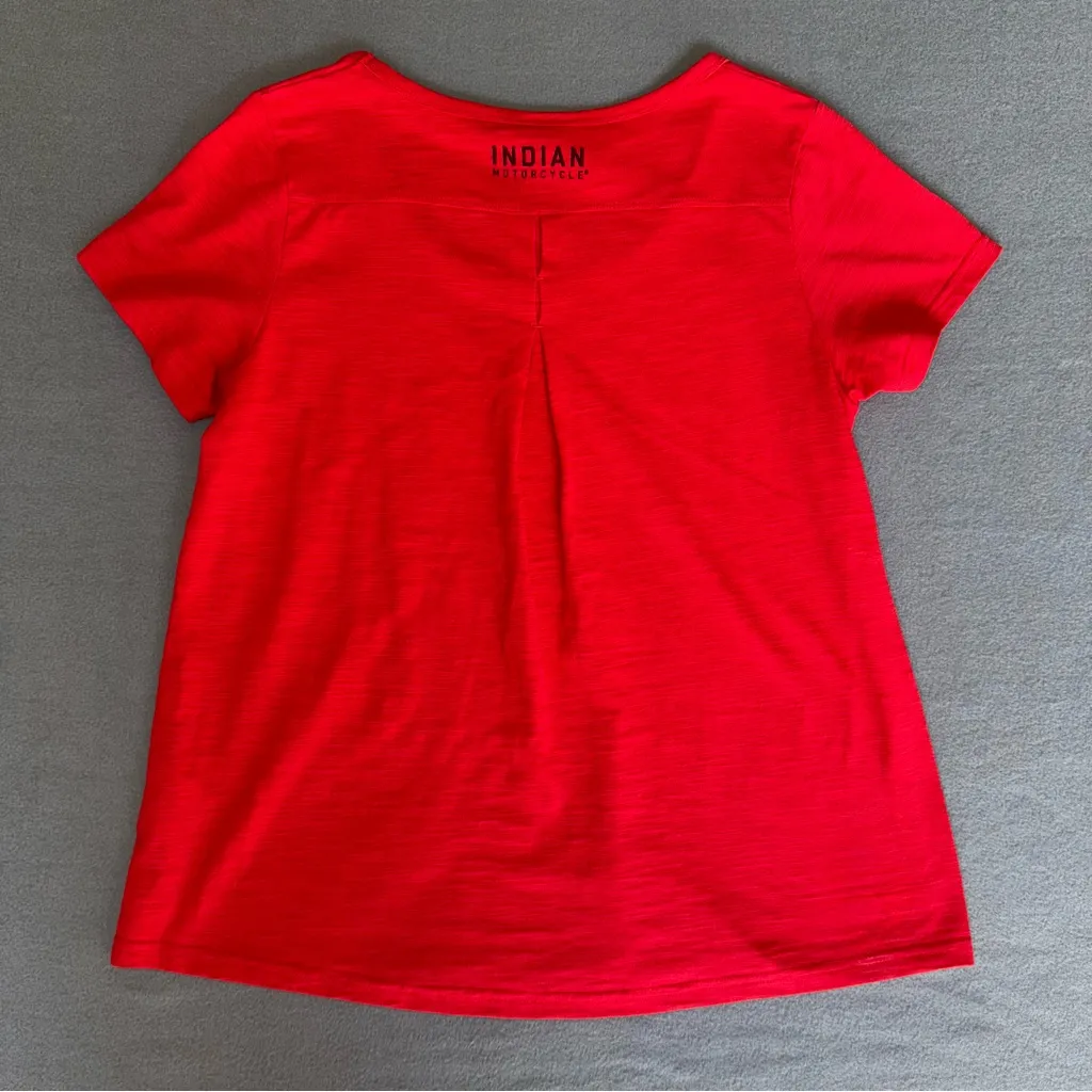 NEW Indian Motorcycle Red Women's Back Pleat relaxed fit Short‎ Sleeve Tee Large - Image 2