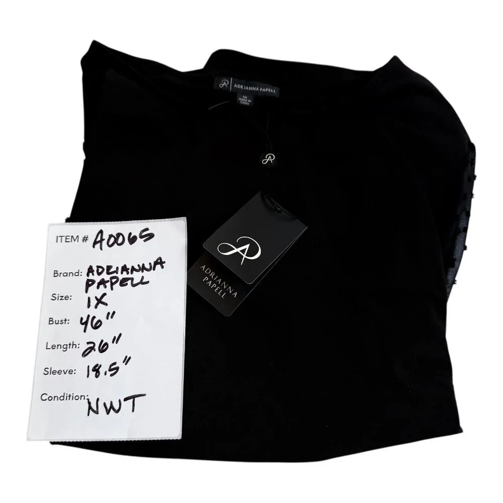 NEW Adrianna Papell BLACK BLOUSE Lace 3/4 Sleeves Women's 1X Stretch Top Shirt - Image 13