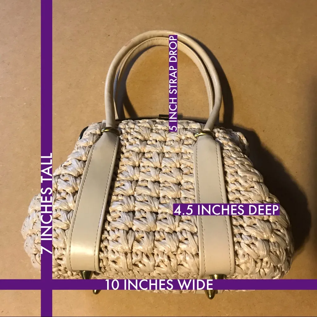 GAYMODE VINTAGE 1960'S IVORY STRAW FRAME HAND BAG WITH FAUX LEATHER ACCENTS Gold - Image 15