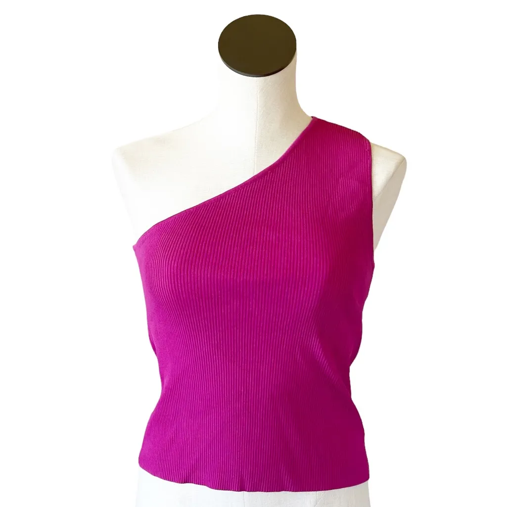 NWOT Women Zara Asymmetric FUCHSIA One Shoulder Top Blouse - Image 2