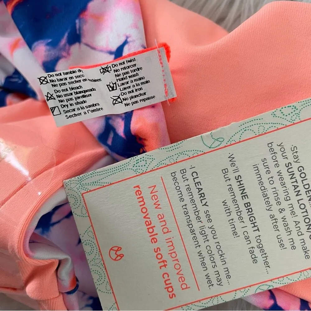 Marble Tie Dye Signature Reversible Bikini Bottoms Swim Blue Peach L new - Image 11