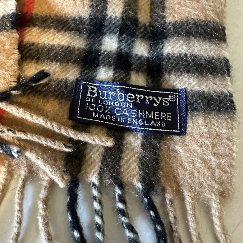 Burberry Plaid Cashmere Fringe Trim Scarf 56x12 Vintage - Image 3