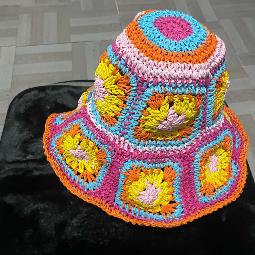 Colorful Crochet Sun Hat Red - Image 4