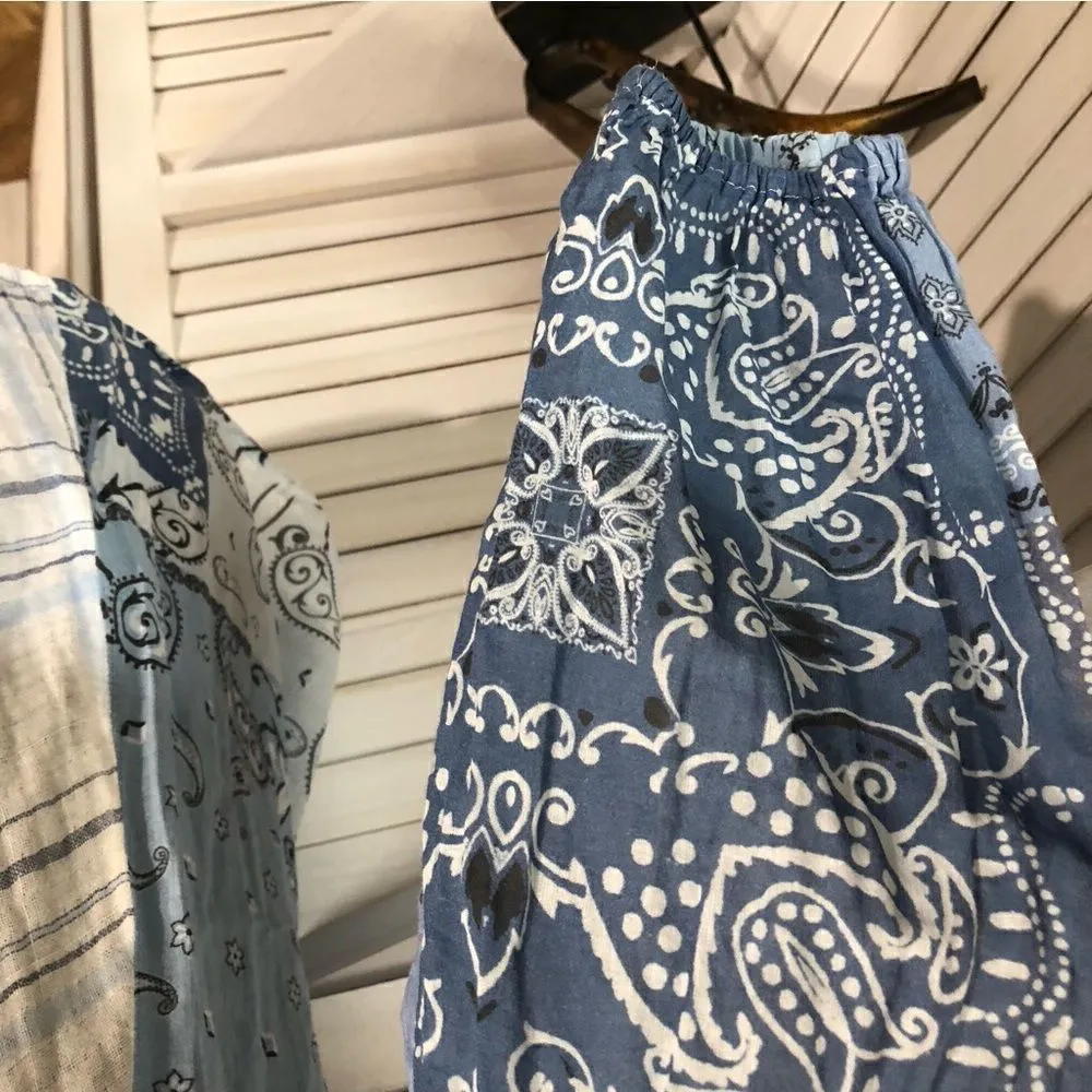 Johnny Was White Blue Paisley boho Gauze oversized Blouse ballooned sleeves XXS - Image 10