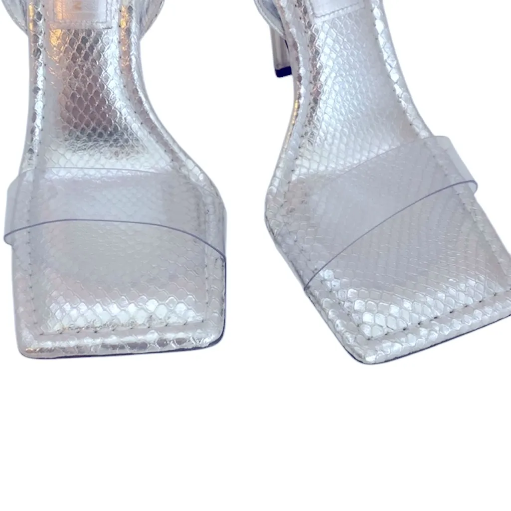 Good American Lucite Clear Sandals silver snake stiletto square toe heels 7 - Image 8