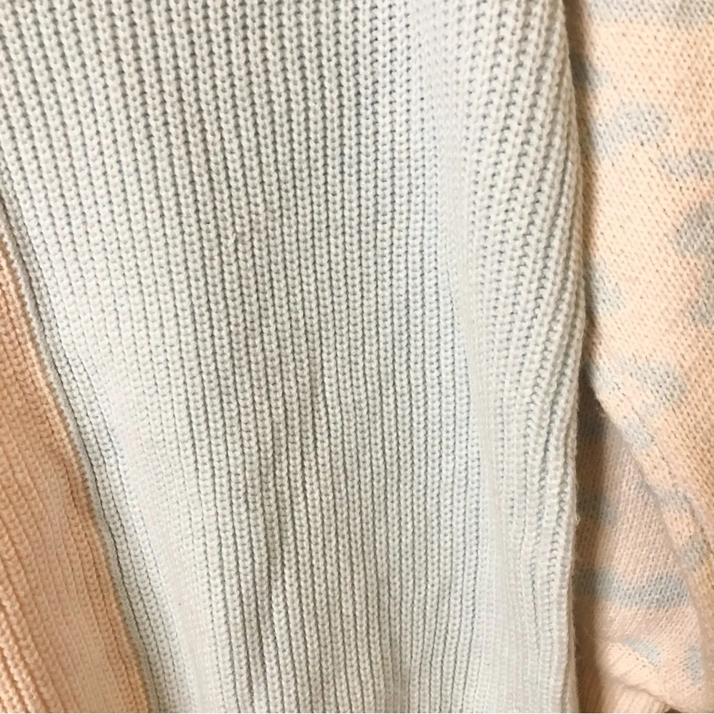 V Neck‎ Leopard Color Block Patchwork Oversized Sweater Pink Blue Small - Image 7