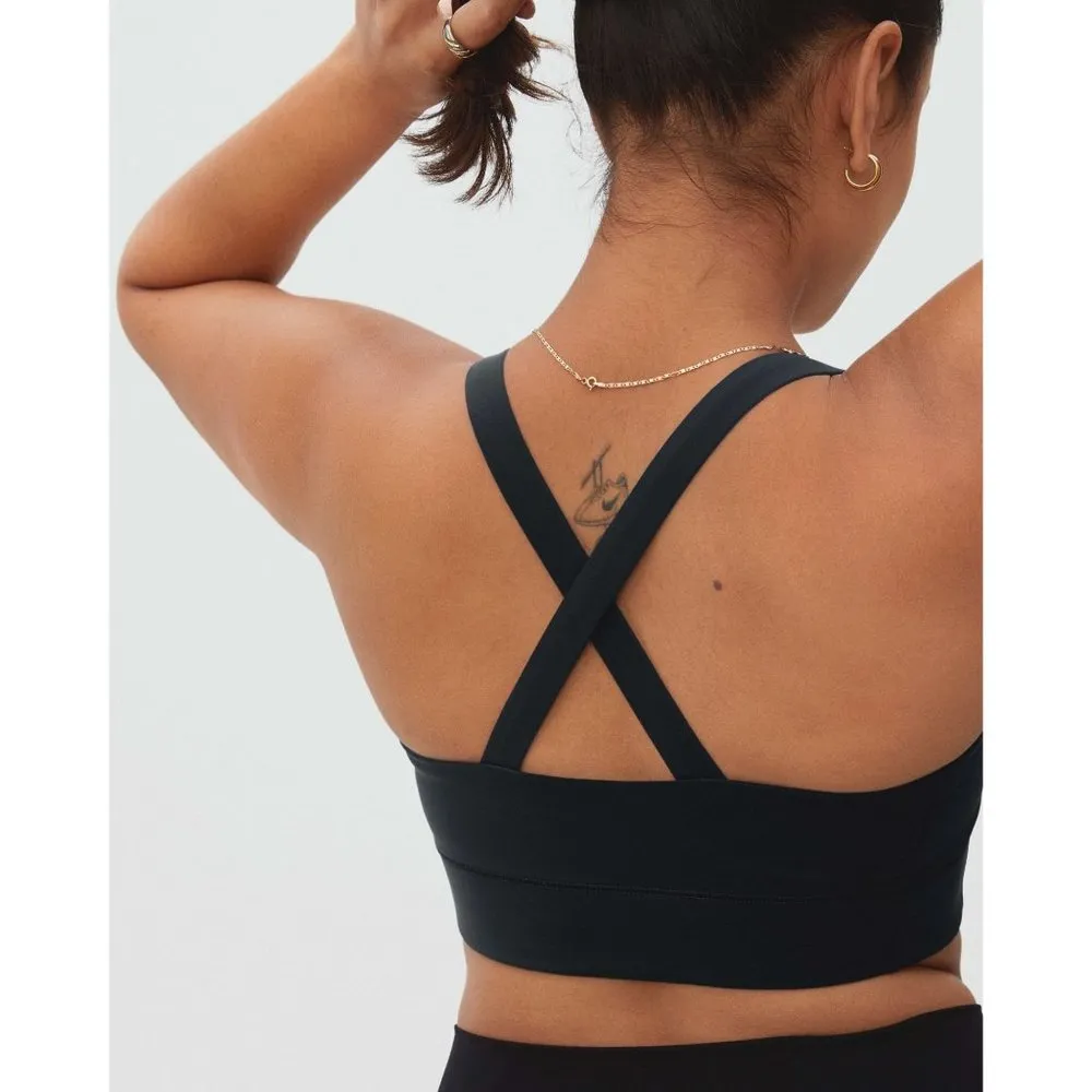 Everlane Womens The Perform Cropped Top Sports Bra Crossover Straps Black XXS - Image 2