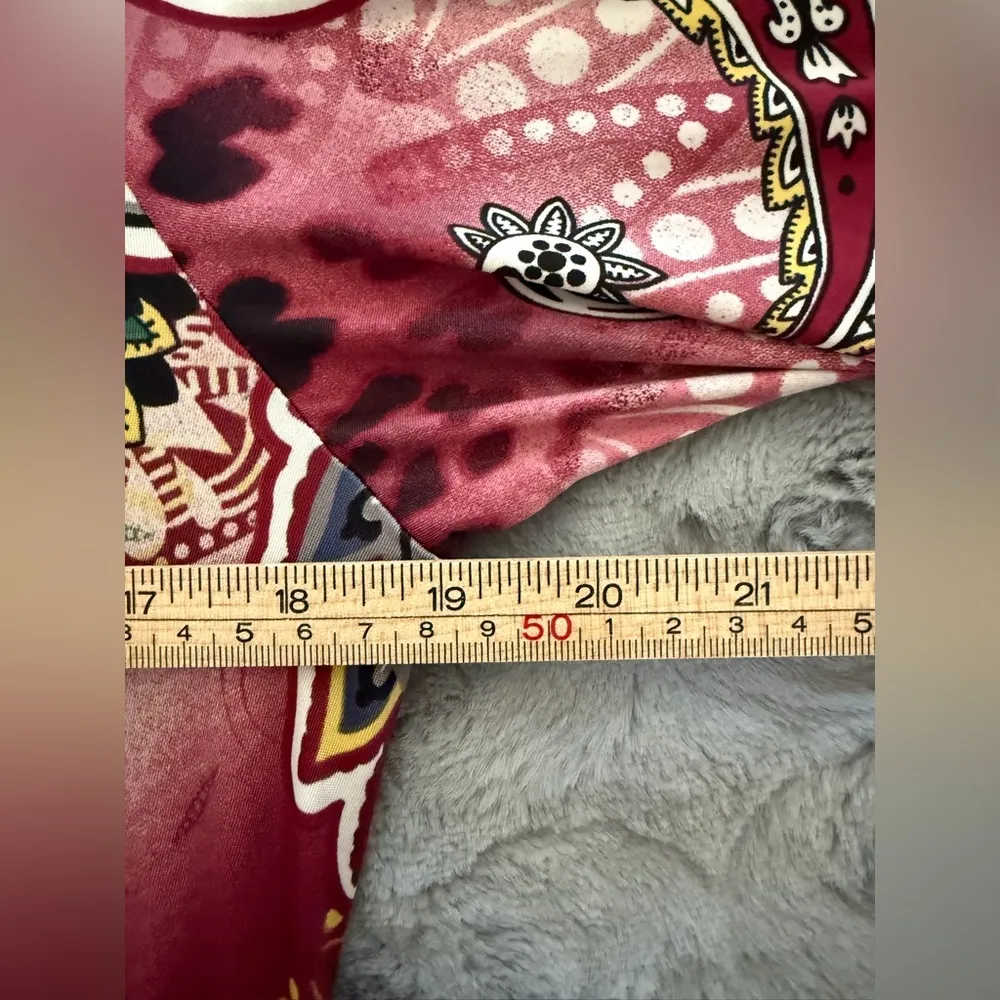 Boho Paisley Leopard Print Swing Dress Large Flowy Bell Sleeve Retro Chic Tunic Red - Image 9