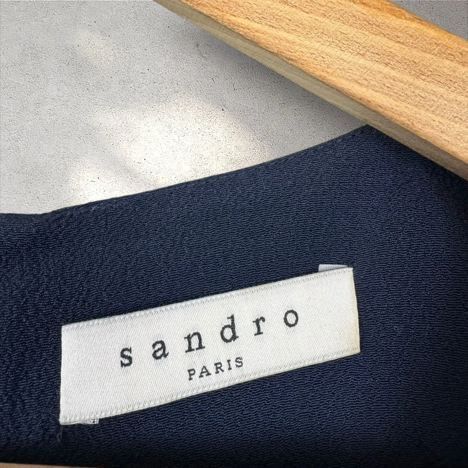 Sandro Navy Blue Chiffon Sheath Dress Business Office Timeless Sz 3 US 8 - Image 2