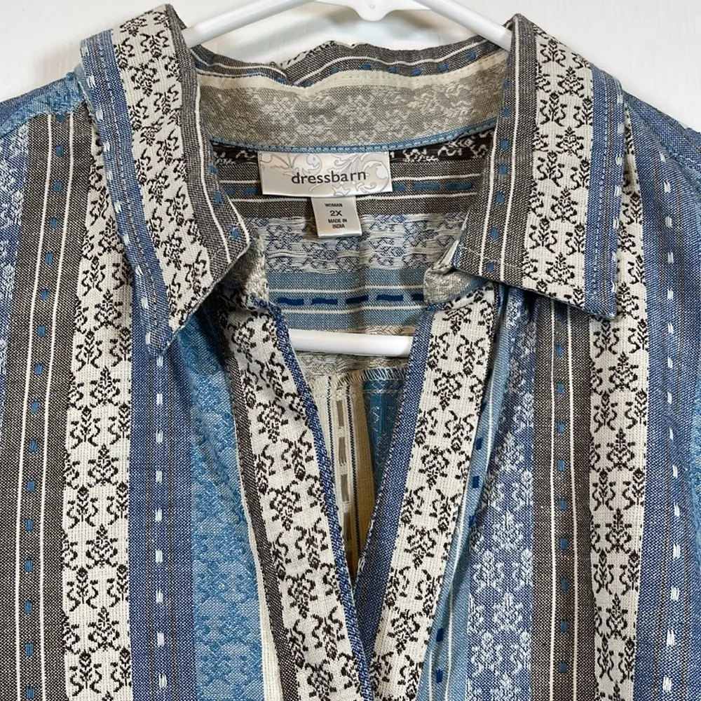 Dressbarn Blouse Blue Tapestry V-Neck L/S Shirt Blouse Size 2X EUC #4007 - Image 6