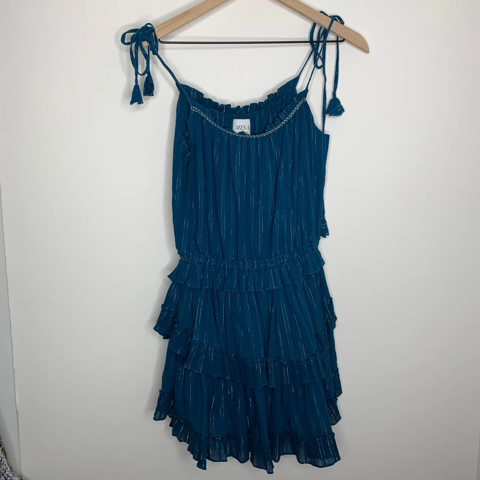 MISA Mini Rosella Ruffle Dress Turquoise Womens Small - Image 6