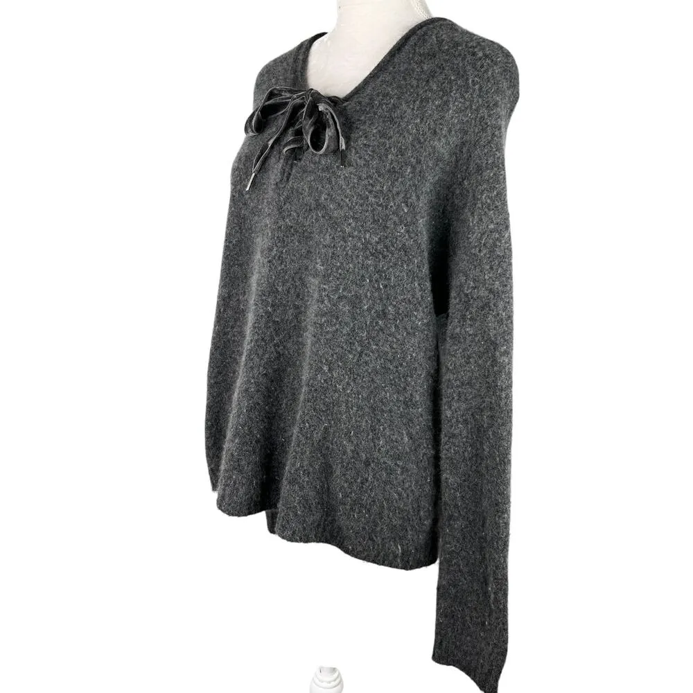 Rails Amelia Lace-Up Sweater M Charcoal Gray Cashmere Wool - Image 11