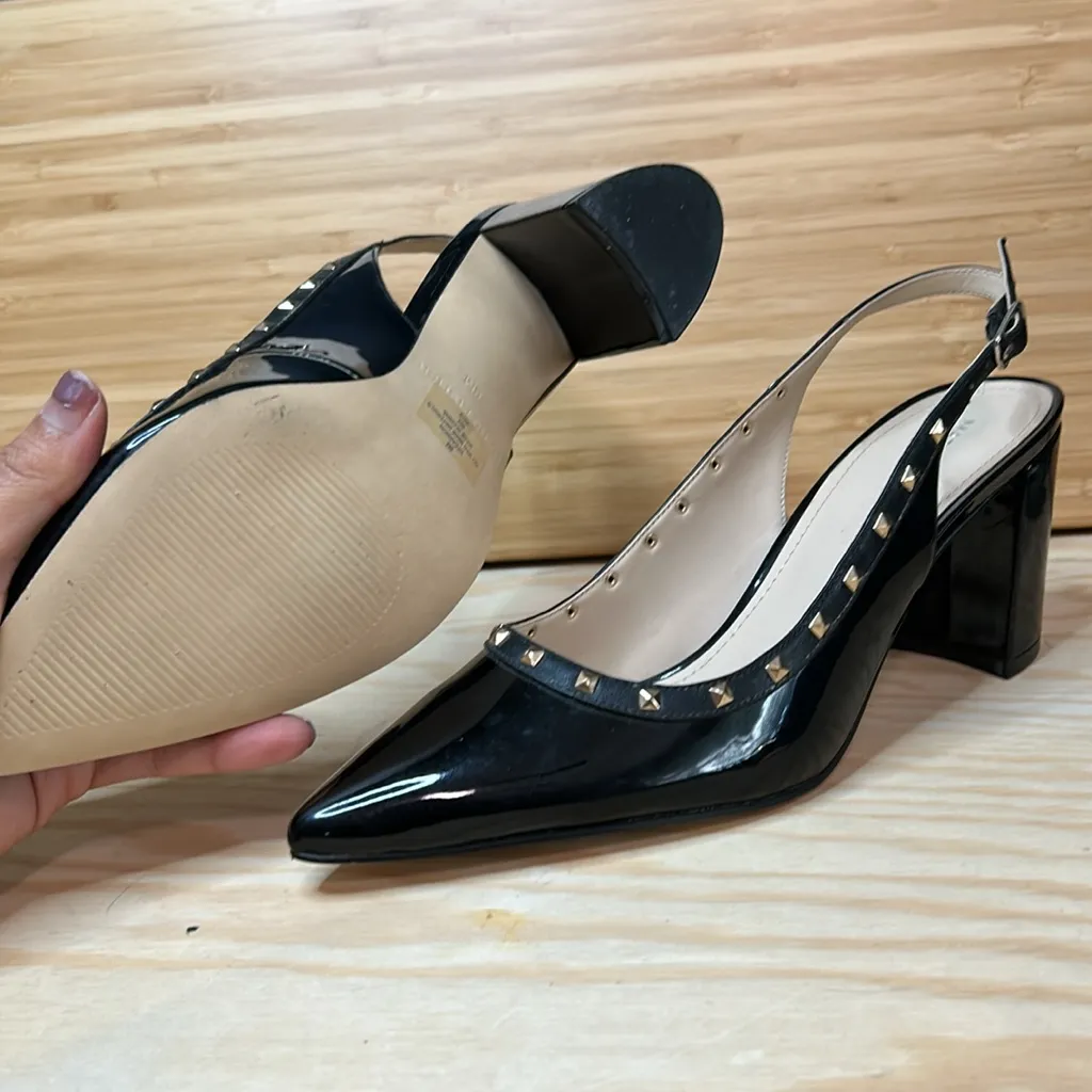 Marc Fisher Black Slingback Heels with Gold Studs side 8 - Image 2