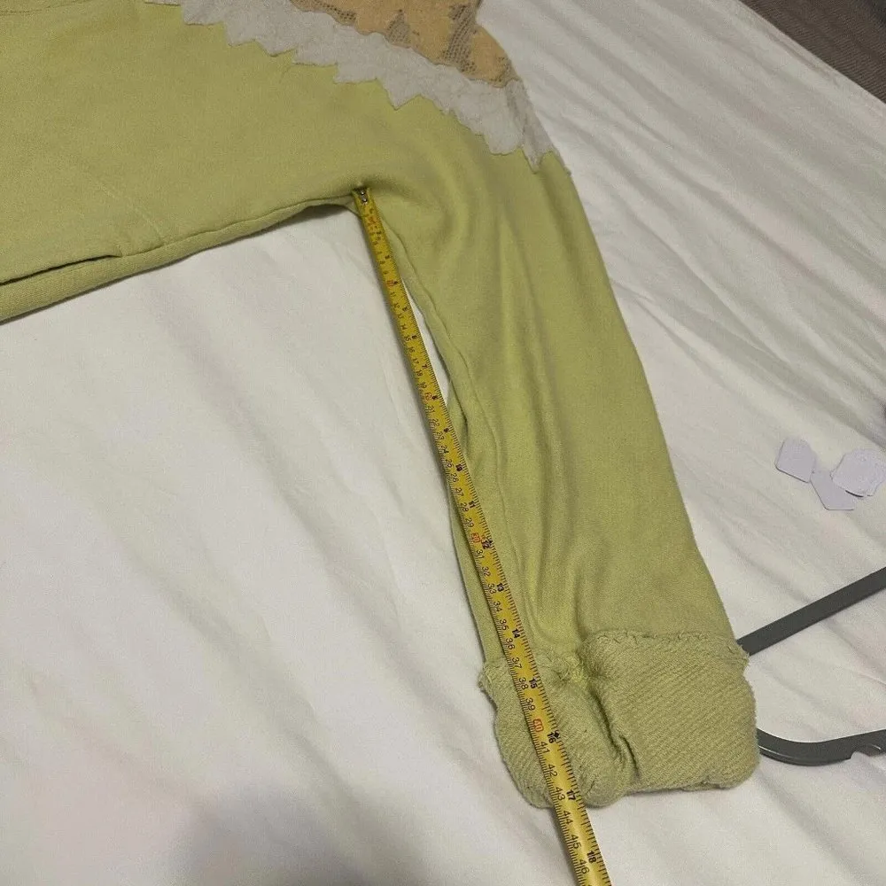 Free People Sweatshirt Isla Pullover Sweater Crochet Zip Neck Lime Peach Ivory - Image 7