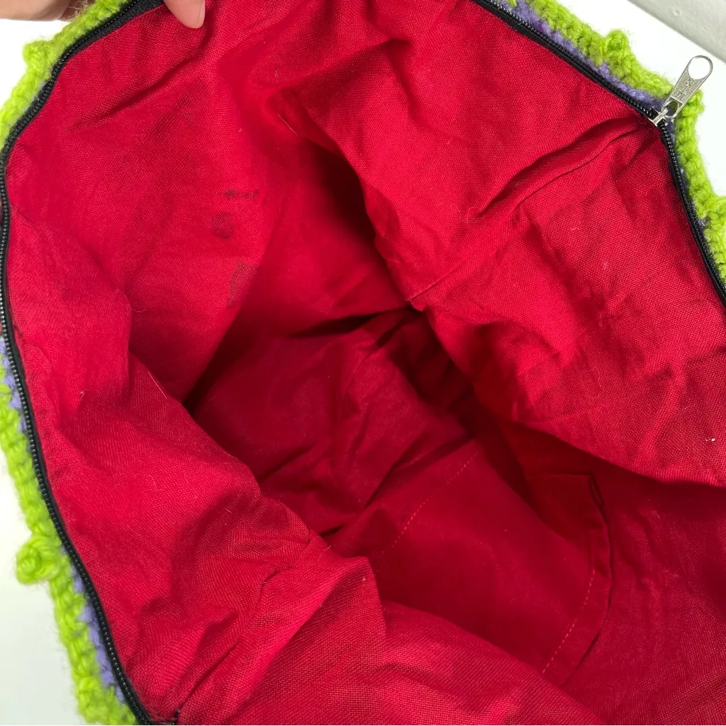 Large Boho Crochet Fun Colorful Striped Pink Purple Tote Bag Hippie Gypsy - Image 6