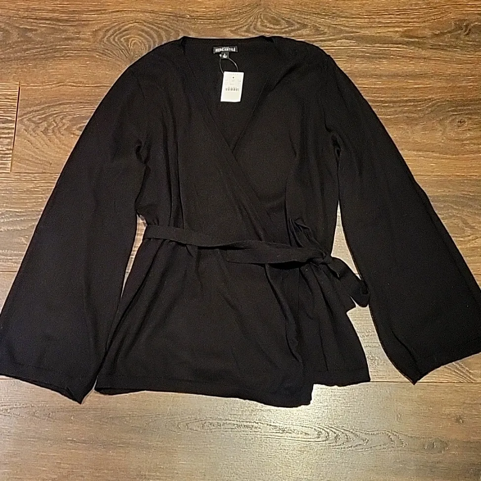 ❤️ NWT! J CREW FACTORY FLARE SLEEVE COTTON WRAP CARDIGAN SWEATER, LARGE - Image 3