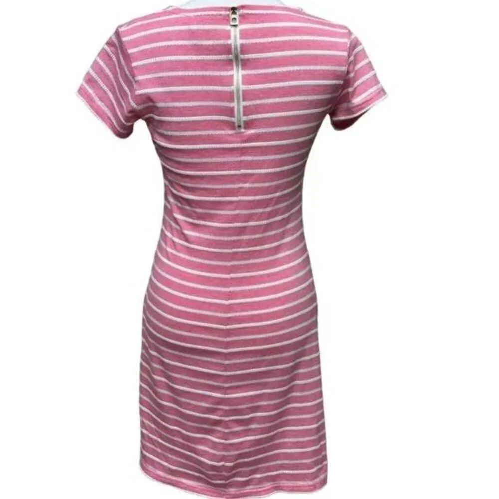 STS Sail to Sable Pink White Stripe Cotton Blend Short Sleeve Shift Dress Siz XS - Image 5