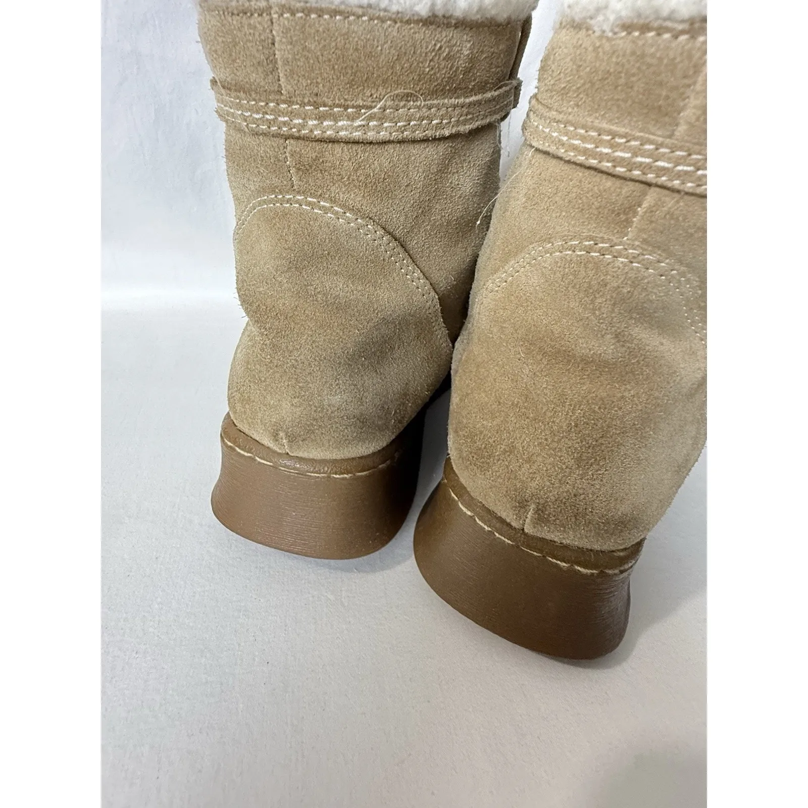 Vintage Y2K Report Suede Leather Platform Boots Womens 8.5 Faux Shearling Tan Brown - Image 7