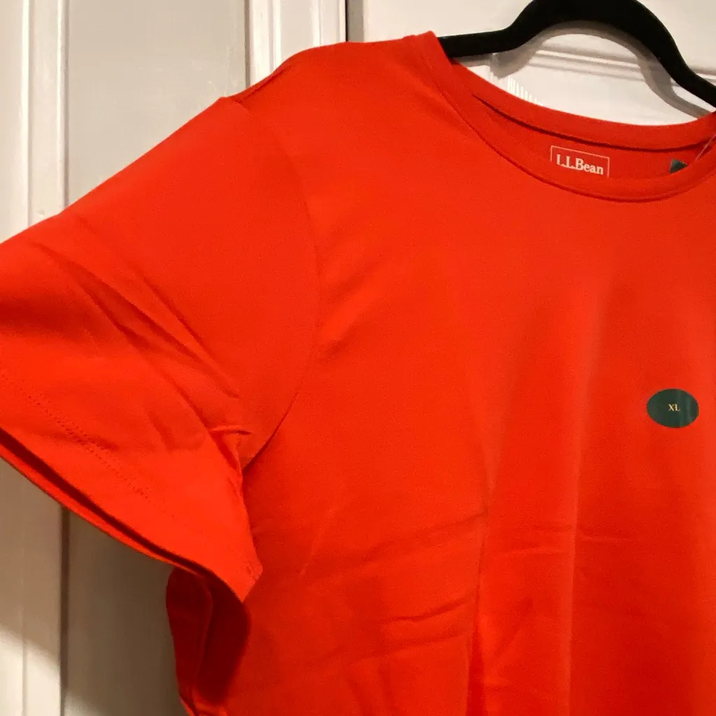 NWT L.L. Bean Size XL Orange Short Sleeve Cotton Stretch Crew Neck Tee Shirt - Image 5